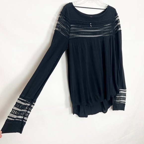 Free People Cut Out Mesh Black Top Womens XS Boho Whimsigoth Witchy Emo Chic - Picture 6 of 14